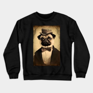 Cool Pug in Suit Portrait Vintage Art Crewneck Sweatshirt